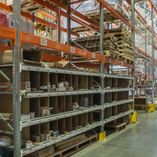 Interior of modern warehouse with construction materials